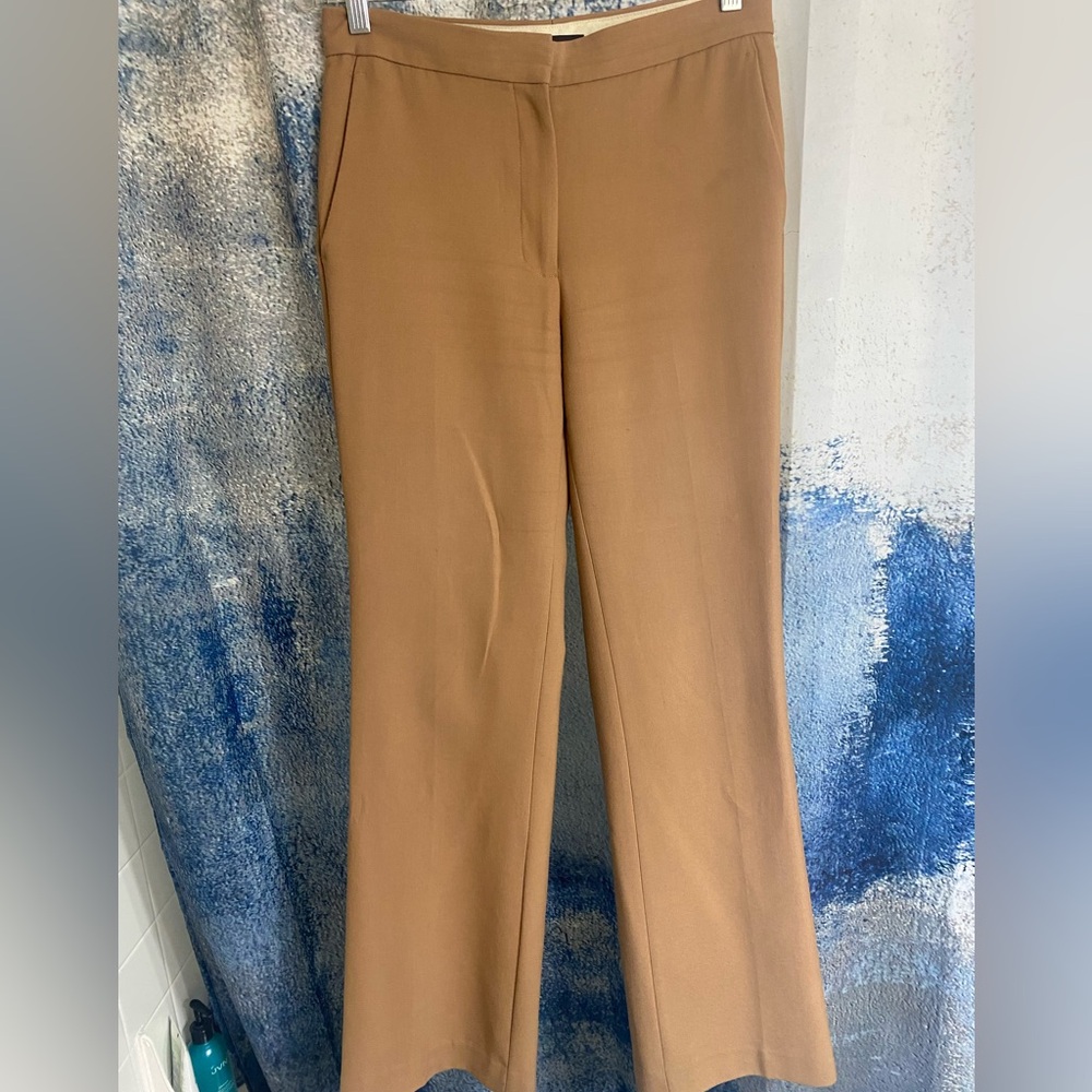 High waisted tan suit pant